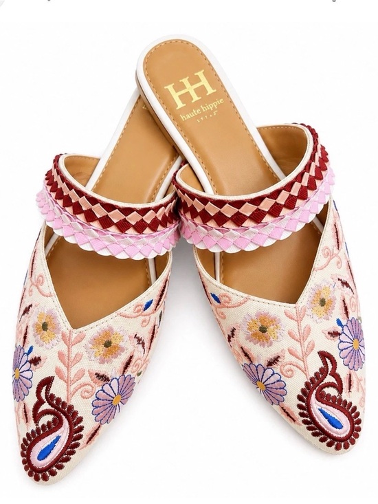 Haute Hippie Shoes - Haute Hippie Pink & Burgundy Embroidered Slip-On Mules